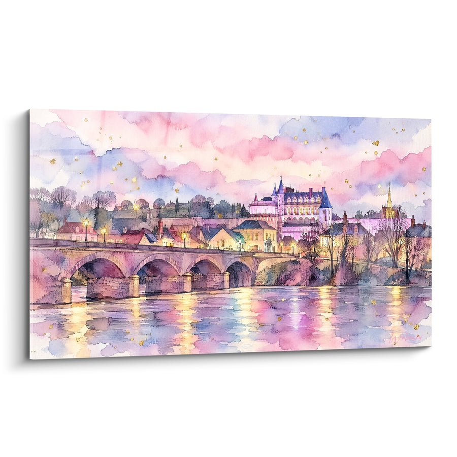 Tableau Pont de pierre rose et doré - Lumières du crépuscule - Edition Loire Centre-Val de Loire France