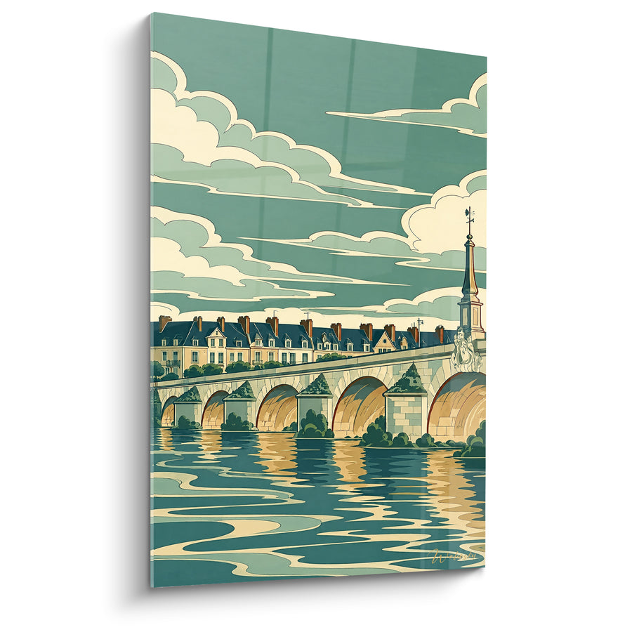 Tableau Pont sur la Loire vert et doré - Quiétude fluviale - Edition Loire Centre-Val de Loire France