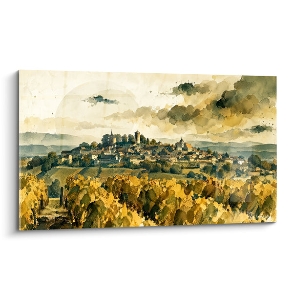 Tableau Village viticole doré aux vignes ocre - Veille sur les vignes - Edition Loire Centre-Val de Loire France