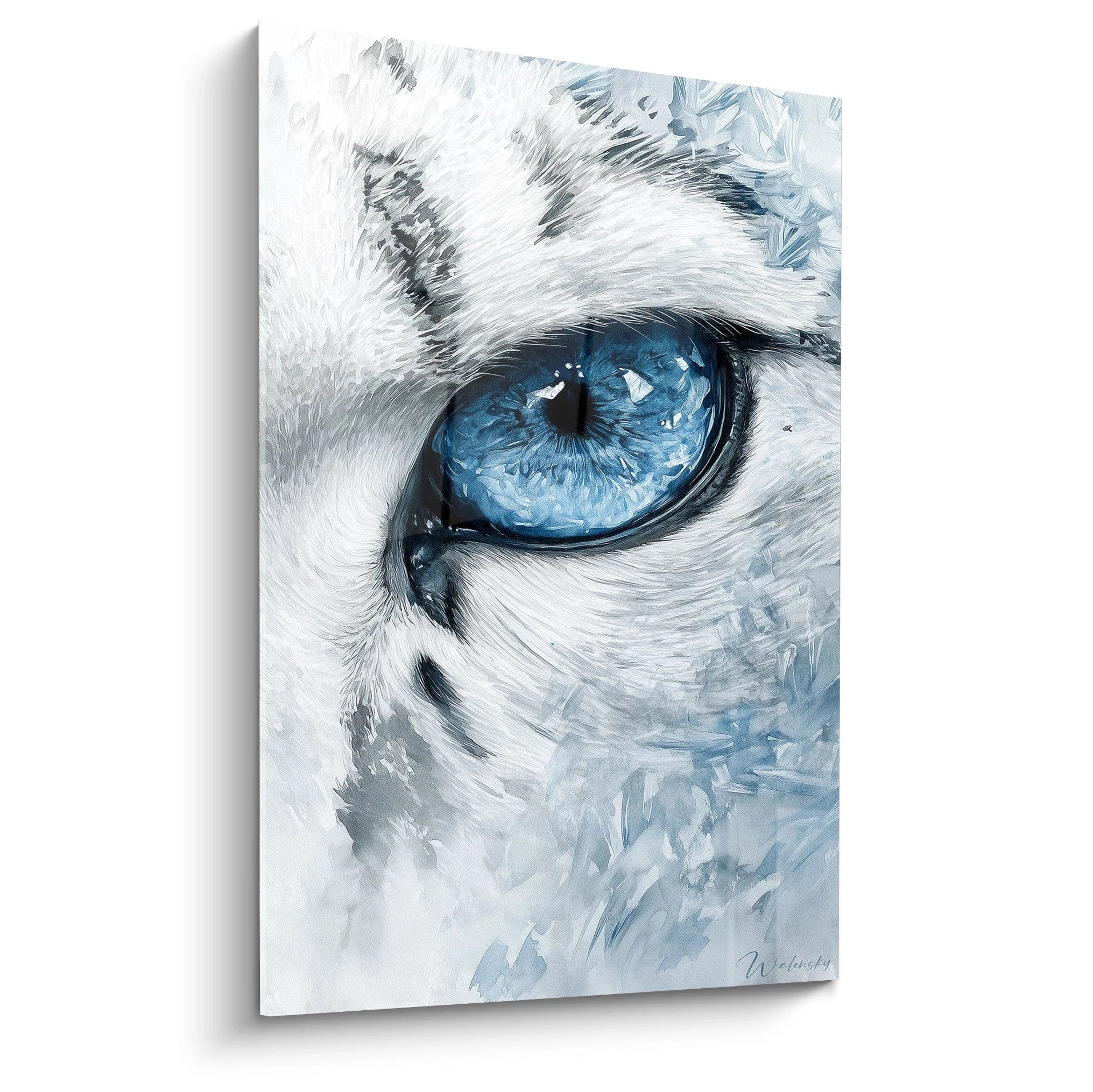 Tableau œil d'animal bleu vif avec texture de peinture artistique sur toile Walensky