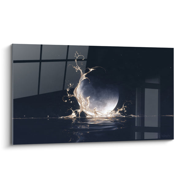 Tableau Lune argentée émergeant d'une eau dorée - Éveil nocturne - Edition Lune