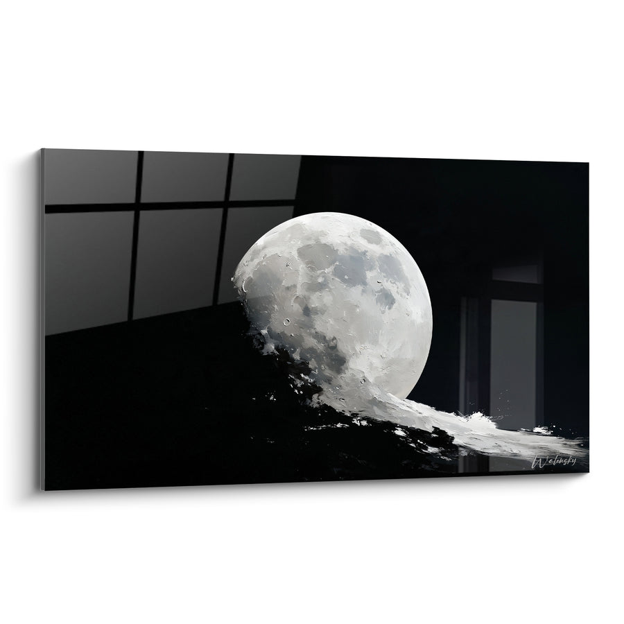 Tableau Lune blanche et noire coulant sur un rebord - Fusion nocturne - Edition Lune