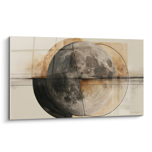 Tableau Lune grise et ocre aux lignes géométriques - Cartographie céleste - Edition Lune