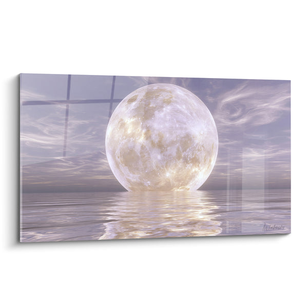 Tableau Pleine lune dorée sur mer mauve - Silence céleste - Edition Lune