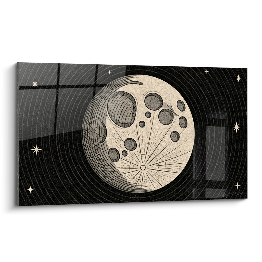 Tableau Lune ivoire et noire aux cratères rayonnants - Étoiles à quatre branches - Edition Lune