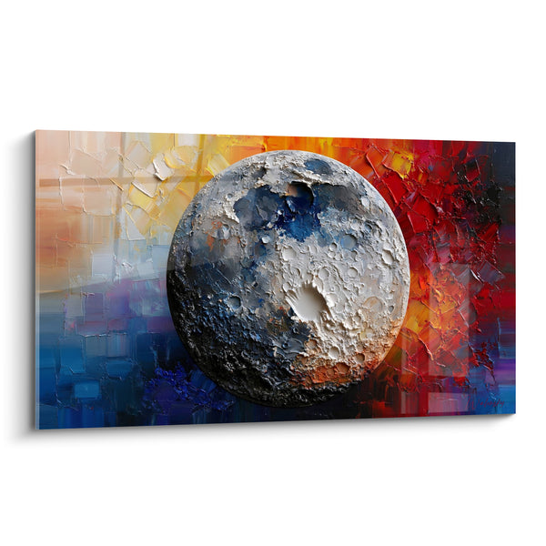 Tableau Lune grise et rouge aux textures épaisses - Face cachée du ciel - Edition Lune