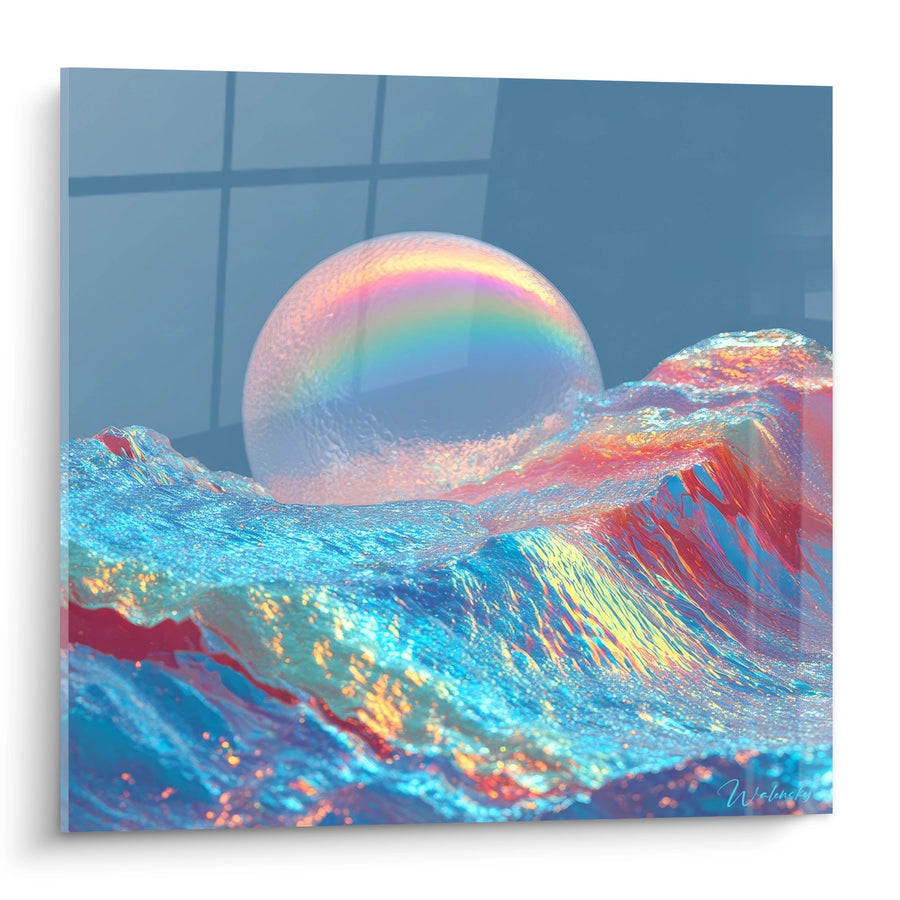 Tableau Lune Iridescente Vagues - Aurore Holographique - édition Lune