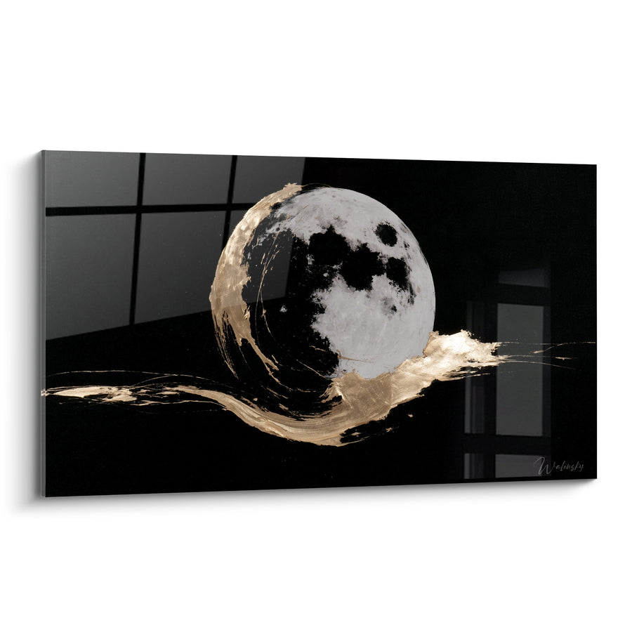 Tableau Pleine lune noire aux traînées dorées - Éveil céleste - Edition Lune