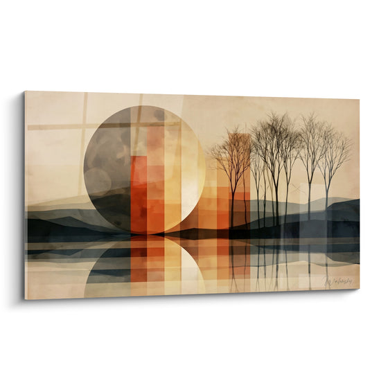Tableau Lune ocre et bandes terracotta - Silence crépusculaire - Edition Lune