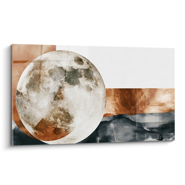 Tableau Pleine lune sur fond terracotta et anthracite - Veille céleste - Edition Lune