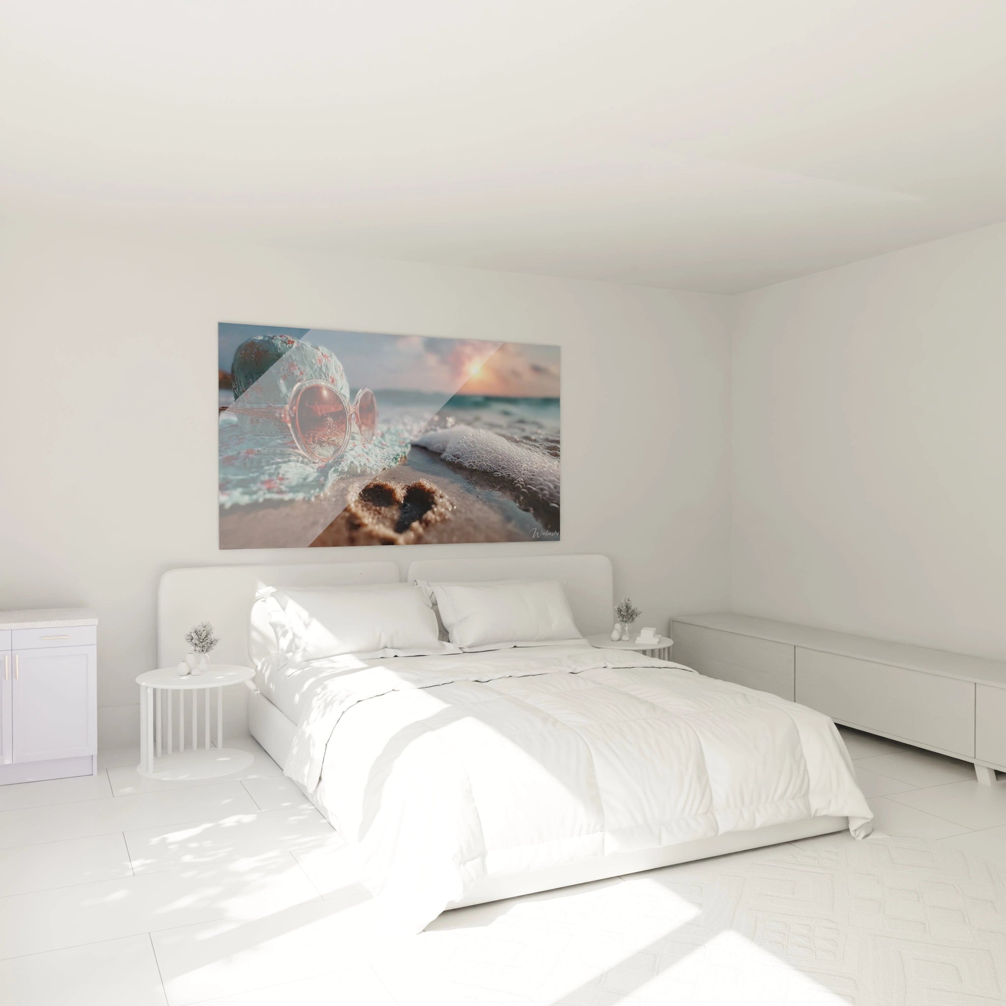 Walensky tableau mural lunettes de soleil peinture murale abstraite colorée au dessus d un lit blanc