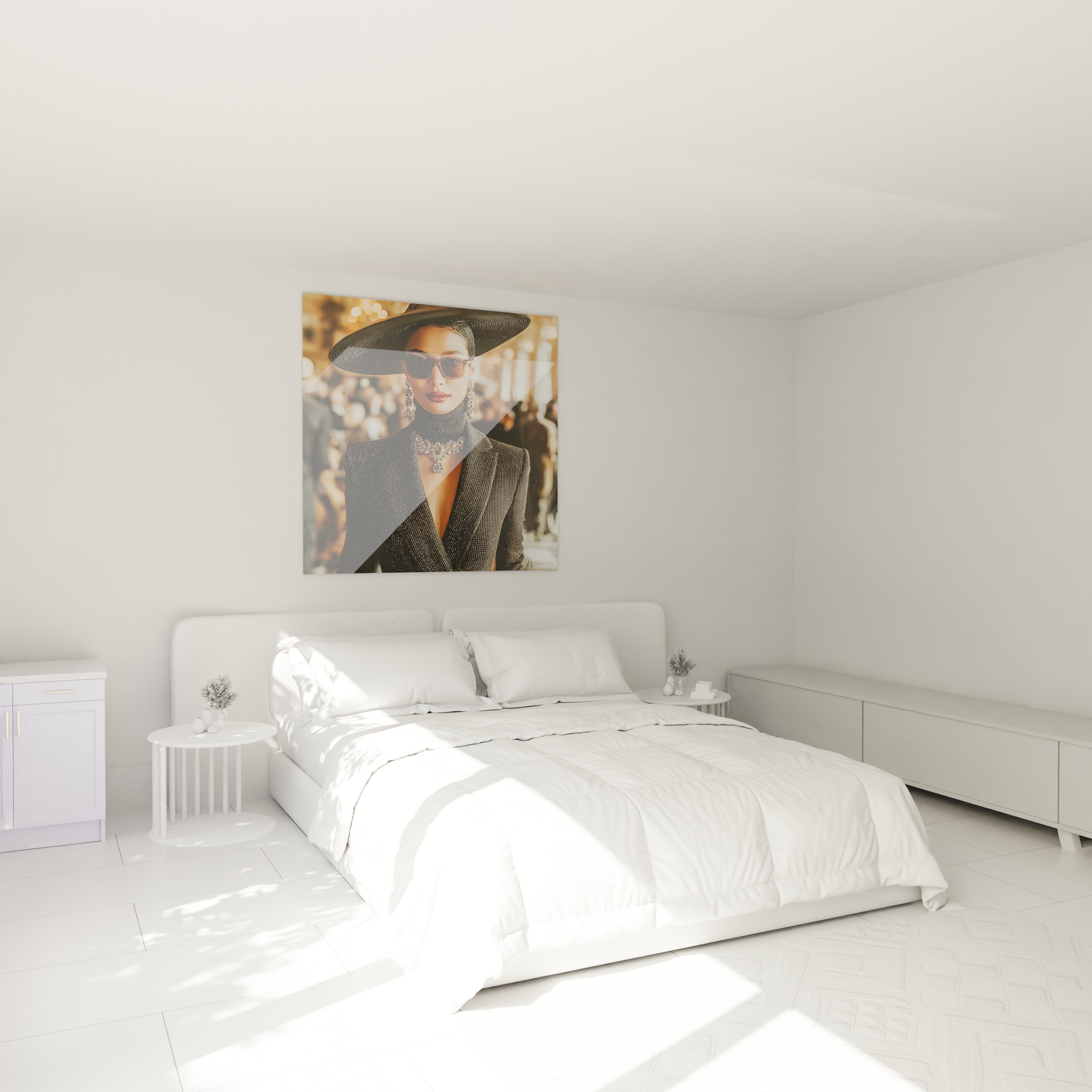 Tableau luxe féminin de Walensky représentant une femme élégante dans une chambre minimaliste