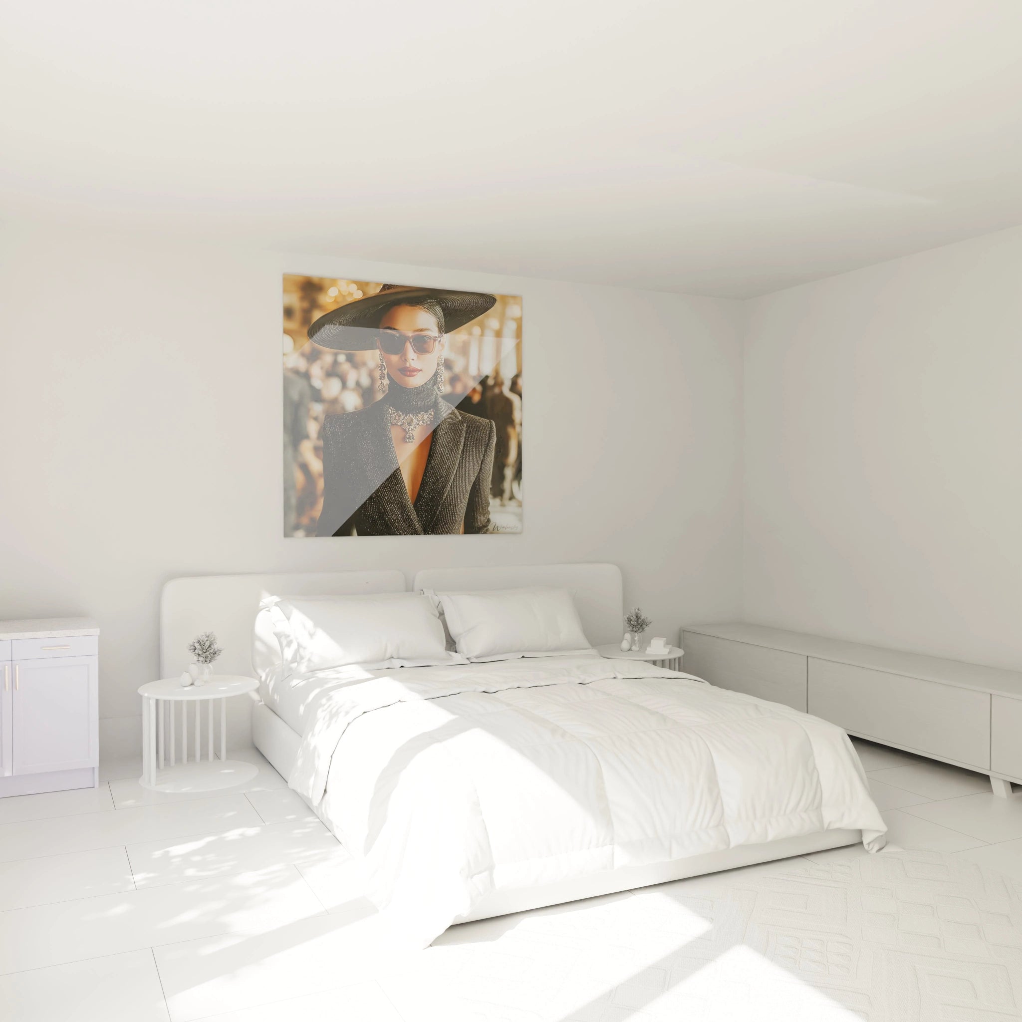 Tableau luxe féminin de Walensky représentant une femme élégante dans une chambre minimaliste