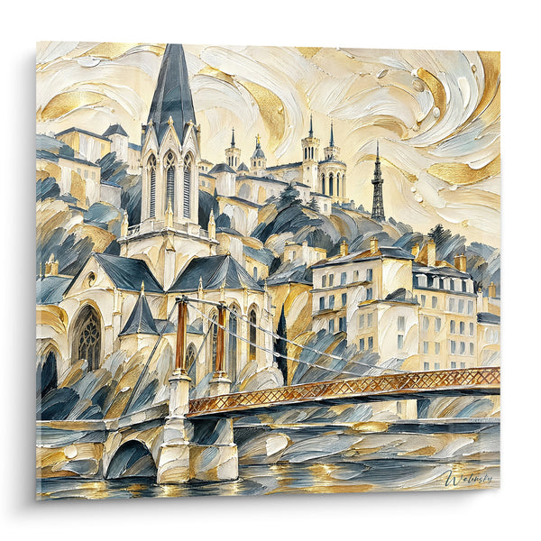 Tableau Basilique dorée aux reflets bleu ardoise - Éveil doré sur la colline - Edition Lyon  Auvergne-Rhône-Alpes  France