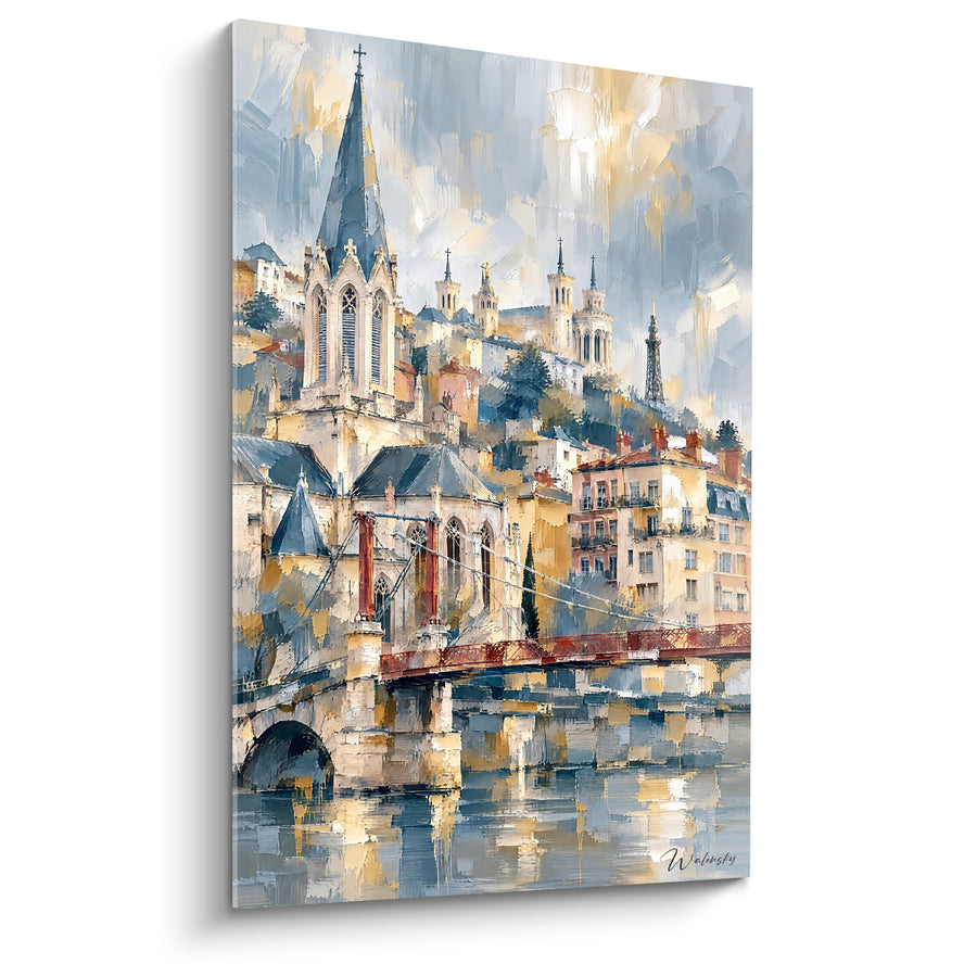 Tableau Basilique et pont doré sur la Saône - Flânerie au fil de l'eau - Edition Lyon  Auvergne-Rhône-Alpes  France