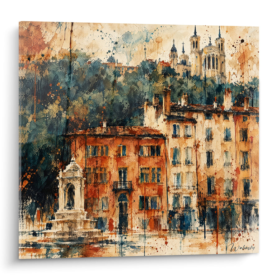 Painting Basilica and Terracotta Facades on the Hill - Memory of the Quays - Edition Lyon Auvergne-Rhône-Alpes France