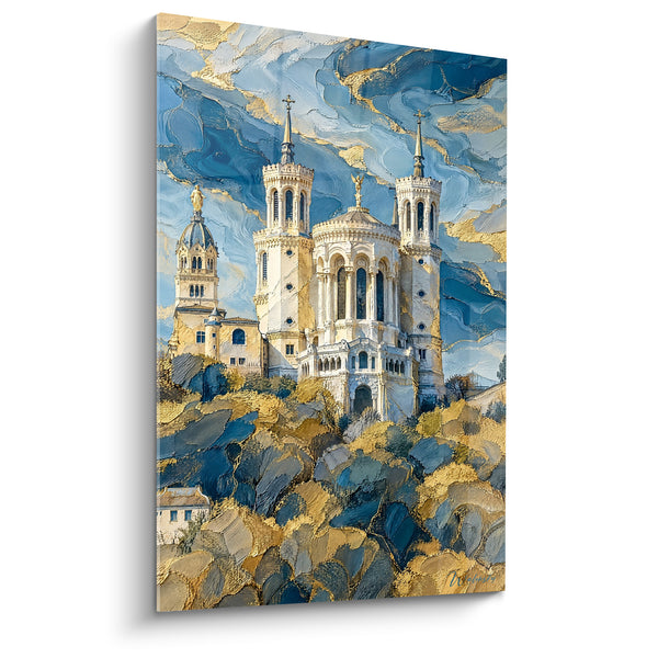Tableau Basilique ivoire et bleu aux tourelles ouvragées - Ange doré au sommet - Edition Lyon  Auvergne-Rhône-Alpes  France