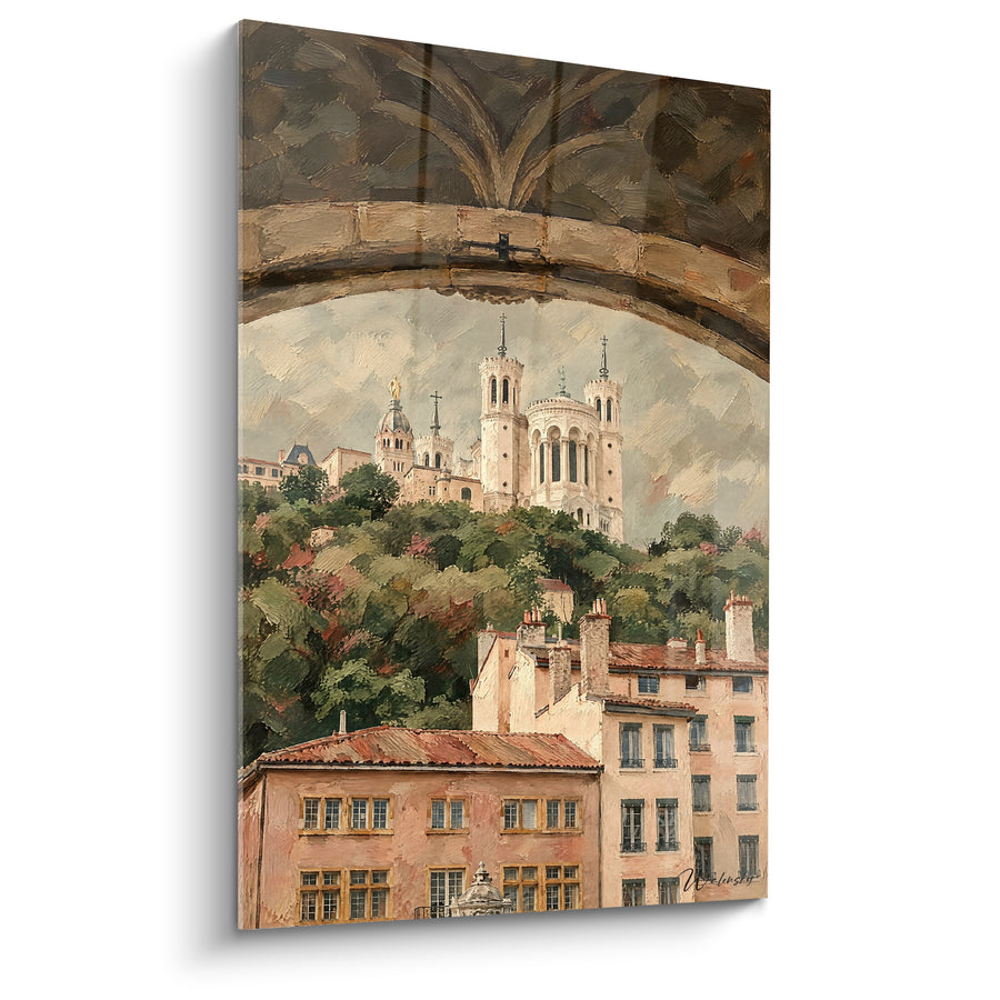 Tableau Basilique de Fourvière sous une voûte ancienne - Fenêtre sur la colline - Edition Lyon  Auvergne-Rhône-Alpes  France