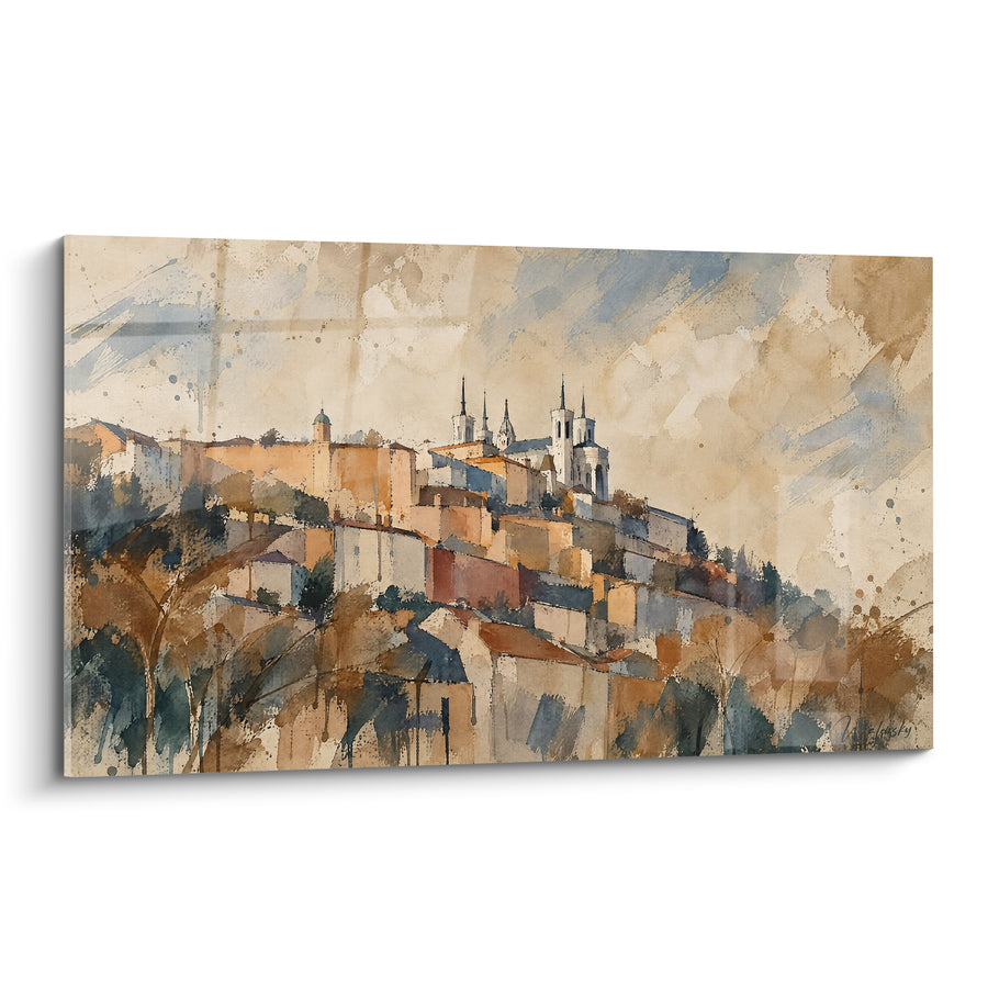 Wall Art Basilica of Fourviere Ochre and Slate Blue - Light on the Hill - Edition Lyon Auvergne-Rhône-Alpes France