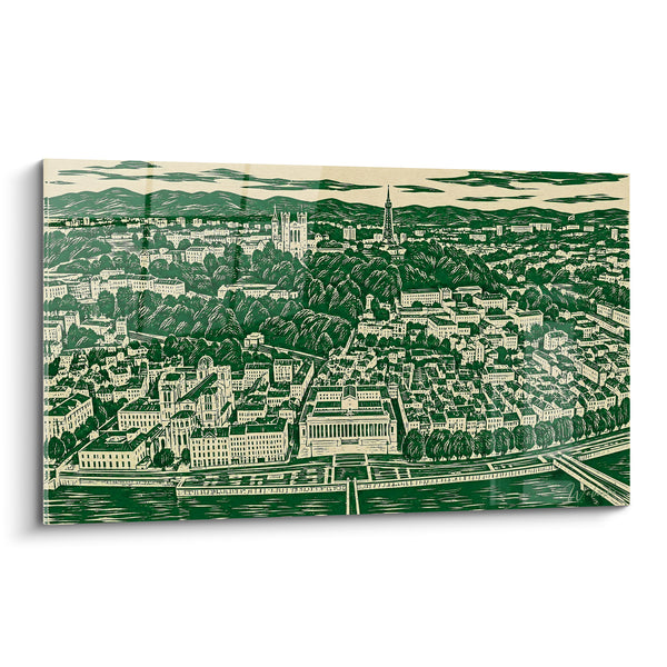 Tableau Panorama urbain vert et crème sur Fourvière - Mémoire d'une cité - Edition Lyon  Auvergne-Rhône-Alpes  France