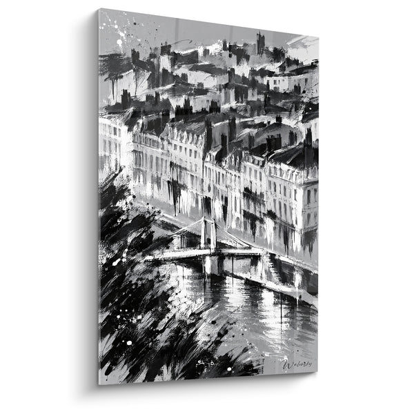 Tableau Vue de Lyon pont noir et blanc - Panorama urbain intemporel - Edition Lyon  Auvergne-Rhône-Alpes  France