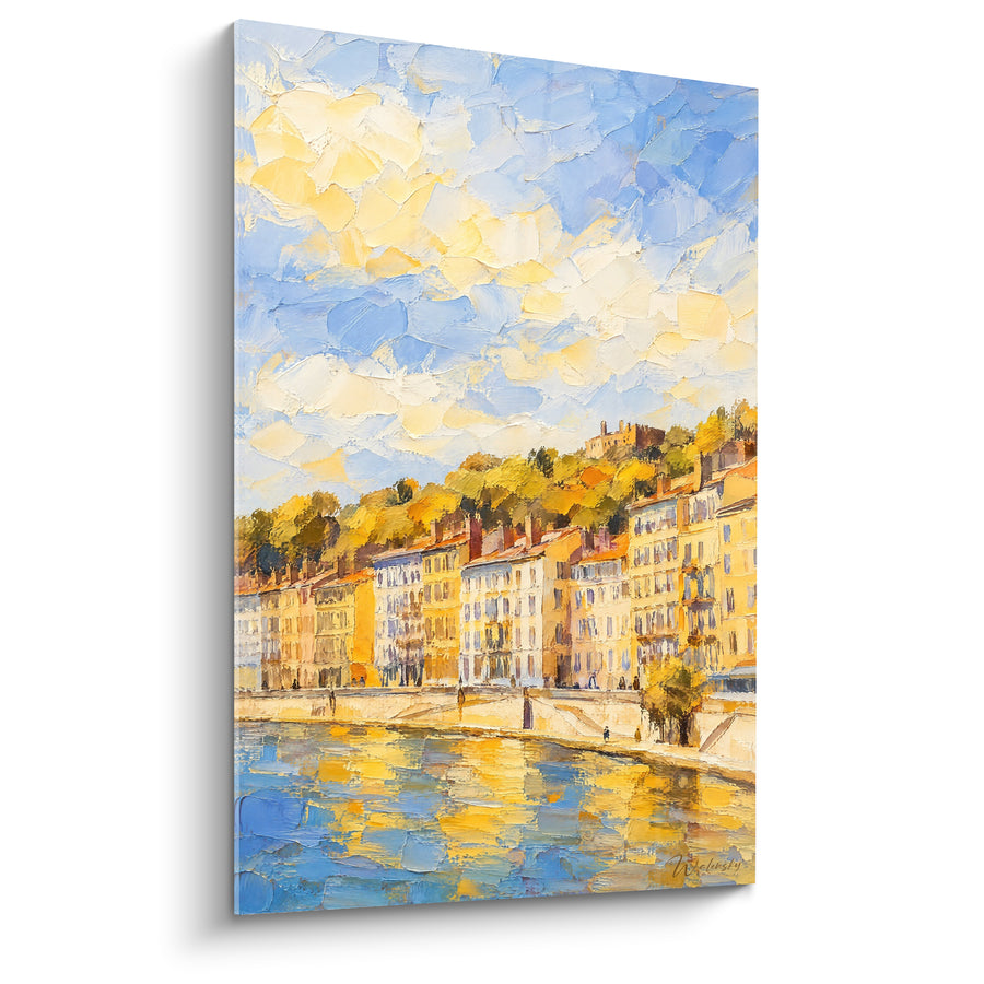 Tableau Quai lyonnais doré aux façades ocre - Lumière du soir - Edition Lyon  Auvergne-Rhône-Alpes  France