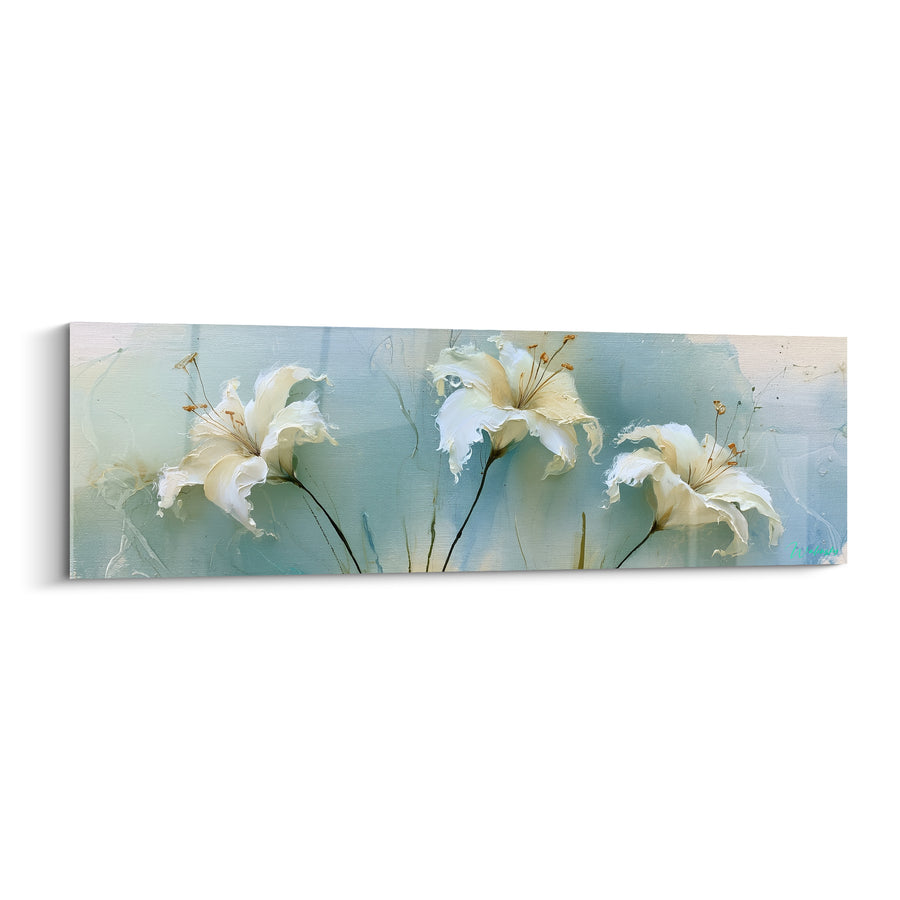 White Lilies on Powder Blue Background Painting - Breath of Delicacy - Lys Edition
