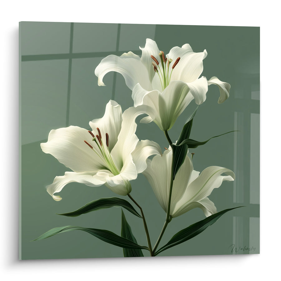 Tableau Lys blanc et vert sauge éclatants - Souffle de pureté - Edition Lys