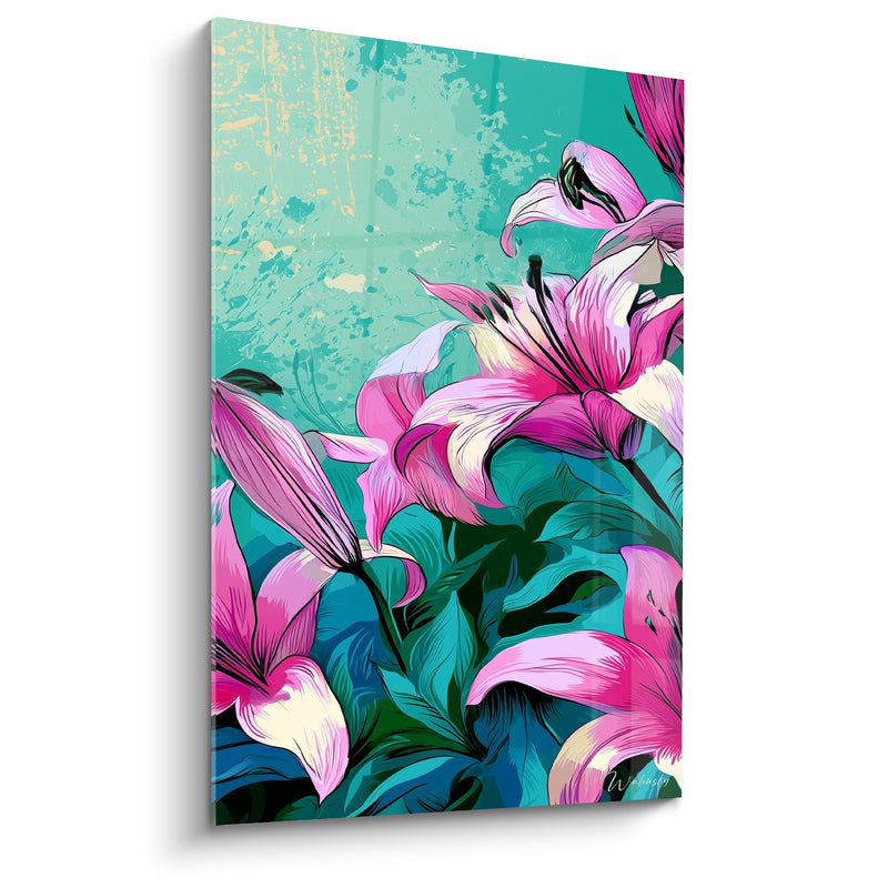 Tableau Fleurs de lys roses et turquoise - Éclosion tropicale - Edition Lys