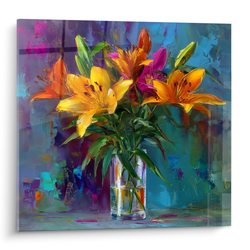 Tableau Lys orangés dans un vase en verre - Éclosion vibrante - Edition Lys