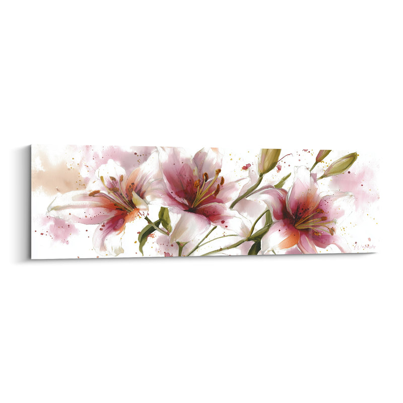 Tableau Lys blanc et rose aux éclaboussures dorées - Boutons verts allongés - Edition Lys