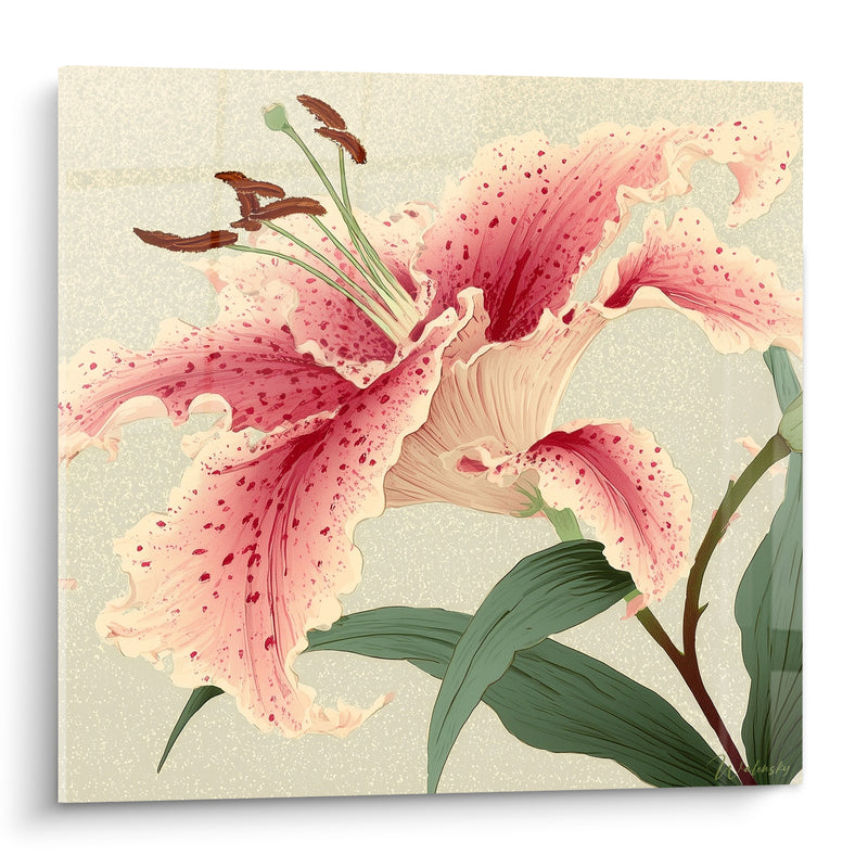 Tableau Lys rose et crème aux pétales mouchetés - Éveil floral - Edition Lys
