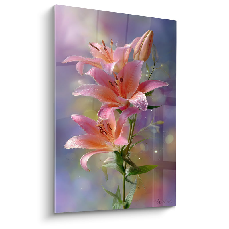 Tableau Lys rose et mauve gouttes de rosée - Rosée matinale - Edition Lys