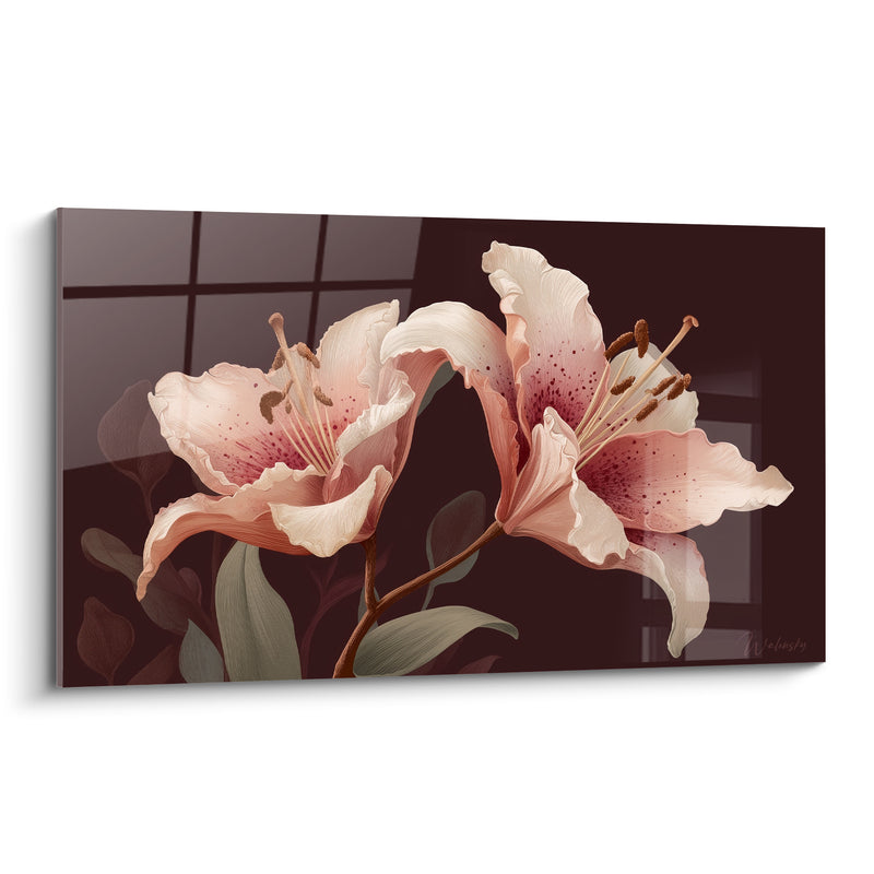 Tableau Lys rose pâle sur fond brun profond - Tendre confidence - Edition Lys