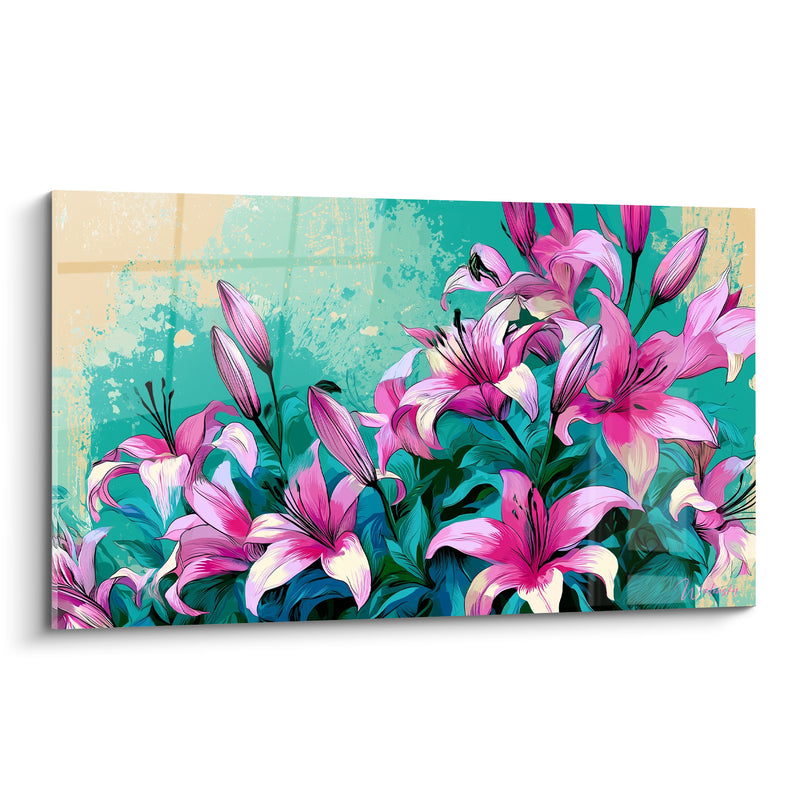 Tableau Bouquet rose et turquoise aux pétales éclatants - Éveil du jardin - Edition Lys