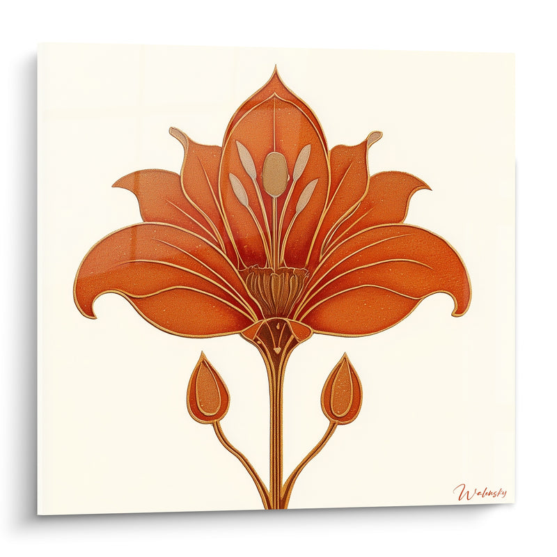 Tableau Lys ouvert terracotta et doré symétrique - Éclosion solennelle - Edition Lys