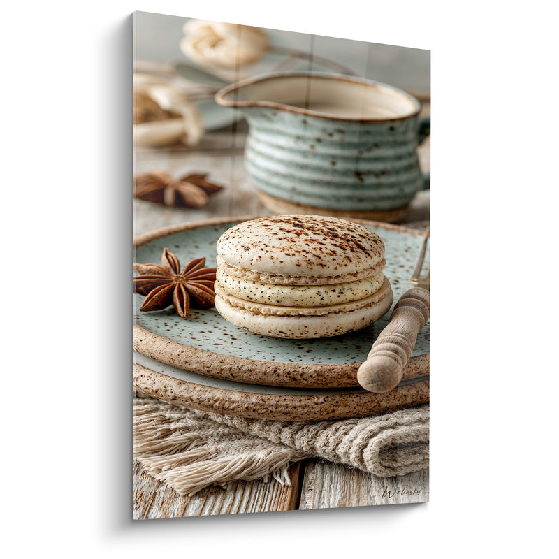 Tableau Macaron ivoire et brun à la badiane - Cuillère en bois torsadée - Edition Macaron