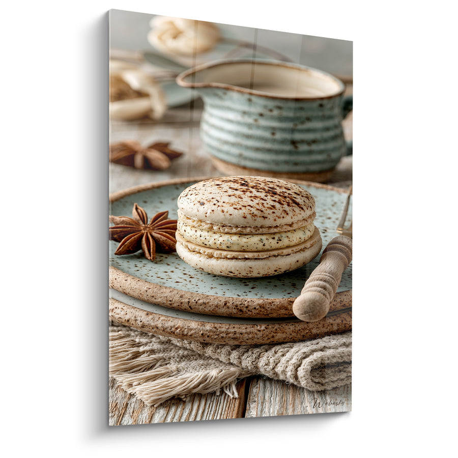 Tableau Macaron ivoire et brun à la badiane - Cuillère en bois torsadée - Edition Macaron