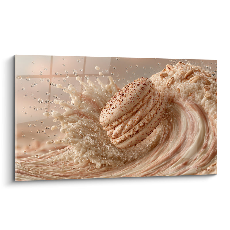 Tableau Macaron ivoire et brun sur vague lactée - Gouttelettes en suspension - Edition Macaron