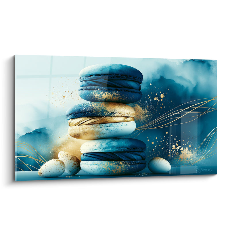Tableau Macarons empilés bleu marine et doré - Douceur précieuse - Edition Macaron