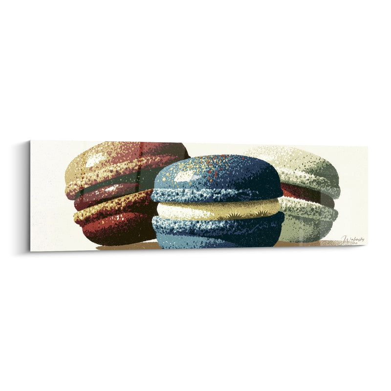 Tableau Macaron bordeaux et bleu texture granuleuse - Trio en rangée serrée - Edition Macaron
