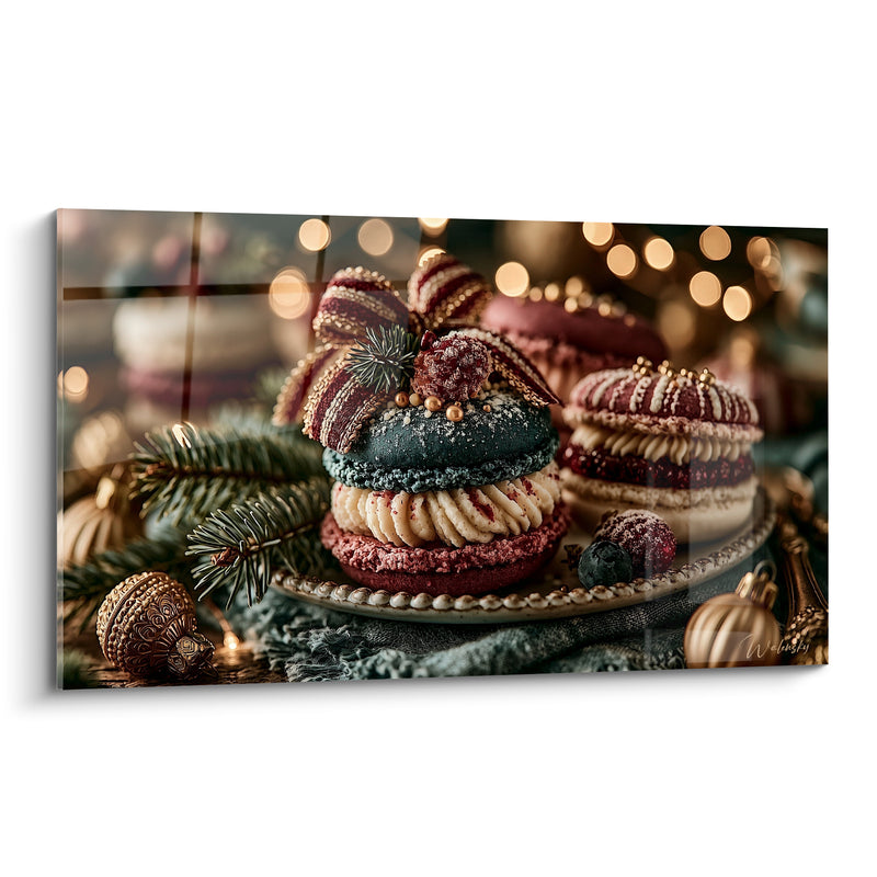 Tableau Macarons de fête bordeaux et bleu nuit - Veillée dorée - Edition Macaron