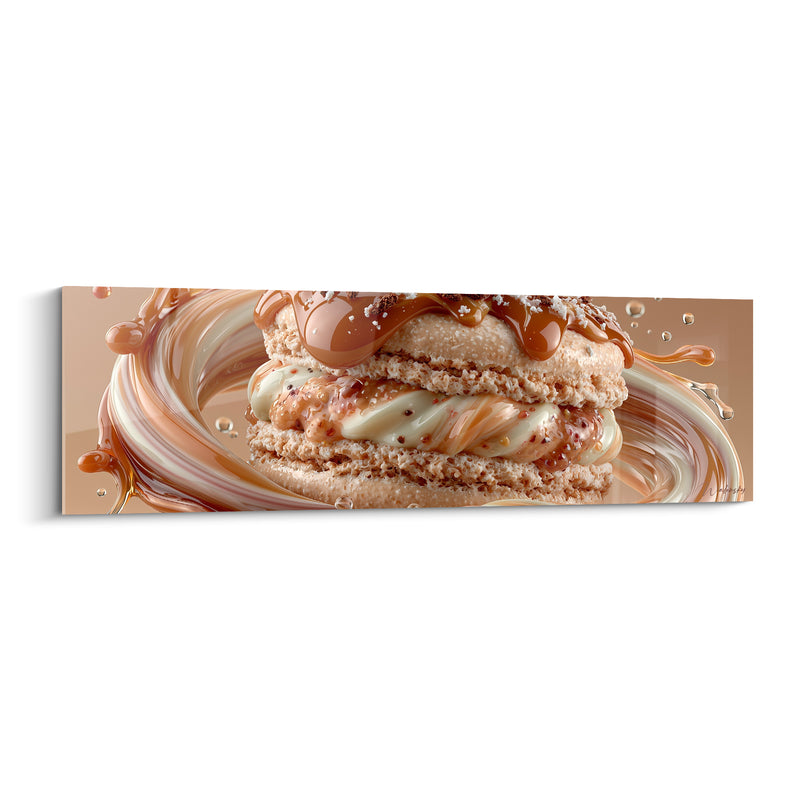 Tableau Macaron beige et ivoire dans un tourbillon caramel - Cristaux de sel - Edition Macaron