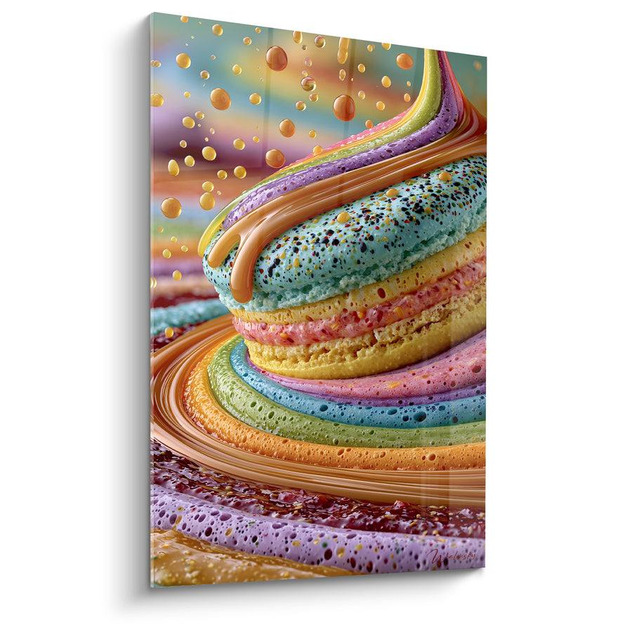 Tableau Macaron turquoise et mauve aux couches spirales - Gouttes de caramel - Edition Macaron