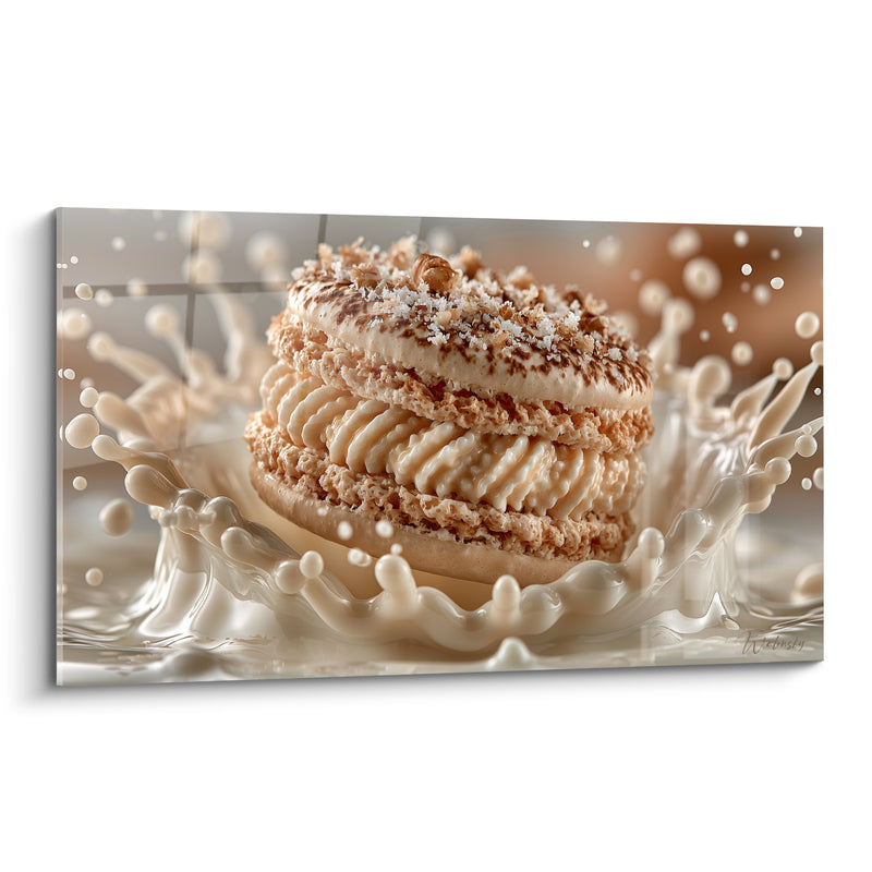 Tableau Macaron beige et brun aux éclats de noisette - Couronne lactée en éclaboussure - Edition Macaron