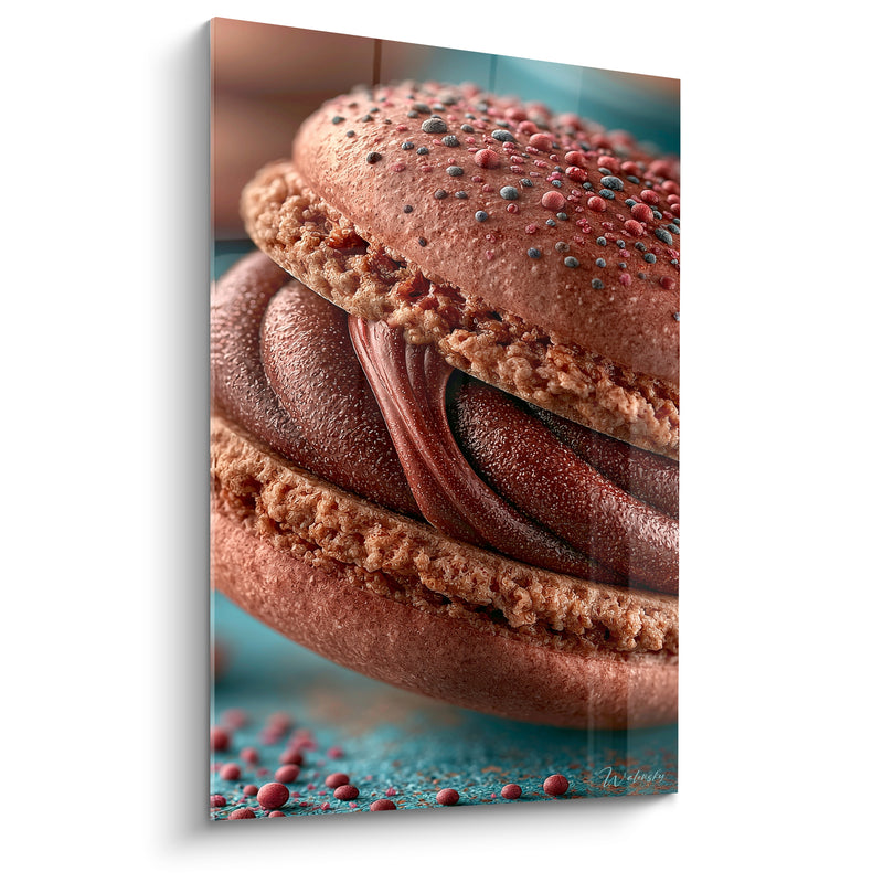 Tableau Macaron brun et rose aux billes poivrées - Ganache torsadée épicée - Edition Macaron