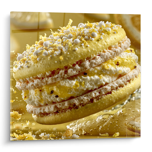Cuadro Macaron Amarillo y Blanco con Cáscara de Cítricos - Destellos de Cáscara Dorada - Edición Macaron