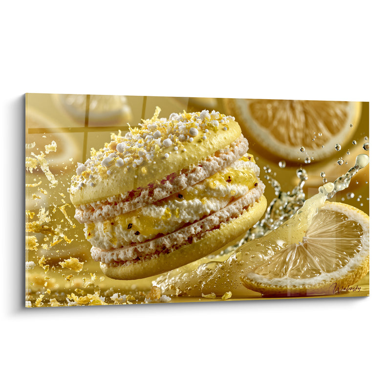 Tableau Macaron jaune et blanc à la rondelle de citron - Éclat de jus citronné - Edition Macaron