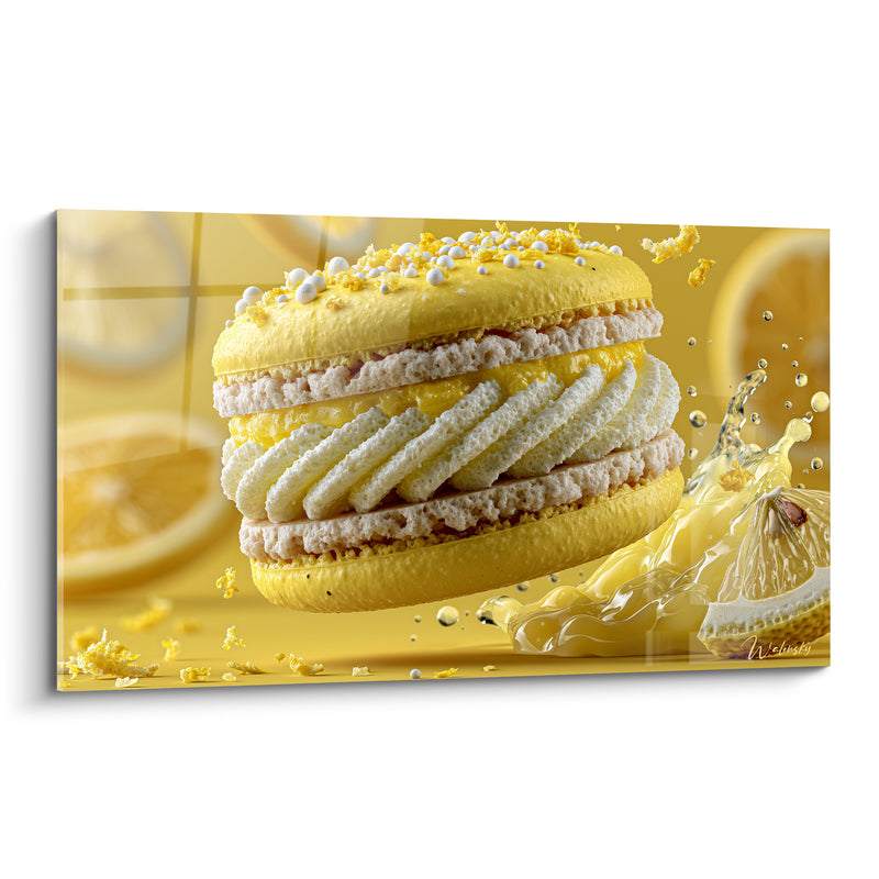 Tableau Macaron jaune et blanc au citron pressé - Perles de sucre nacré - Edition Macaron