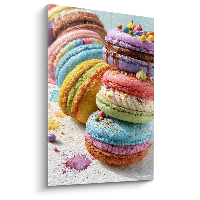 Tableau Macarons violet et bleu aux billes de sucre - Coulée arc-en-ciel - Edition Macaron